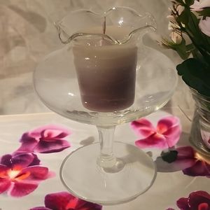 Earth Shine Votive Scented Candle Clear Glass Pedestal Stemmed Fluted Vase Bowl